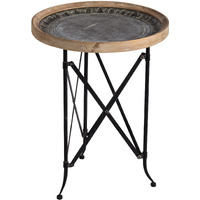 25 Inch Classic Round Side Table, Wood Top, Metal Frame, Vintage, Brown