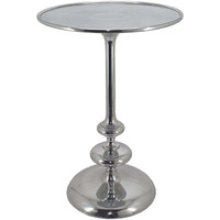 23 Inch Modern Aluminum Side Table, Round Tabletop and Base, Carved, Silver