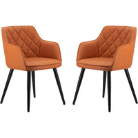 Erin 24 Inch Curved Dining Chair, Orange Fabric, Diamond Pattern Tufting