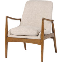 28 Inch Fabric Upholstered Accent Armchair, Birch Wood, Off White, Brown