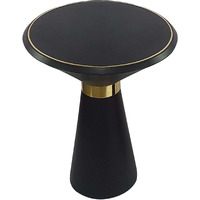 22 Inch Round Mango Wood Side Table, Smooth Brass Accents, Black Finish