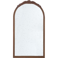 Eel 42 Inch Wall Mirror, Brown Arched Wood Frame, Hand Carved Rose Accent