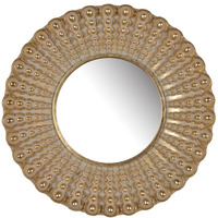 19 Inch Wall Mirror, Beaded Sunburst Design, Gold Finished Metal Frame