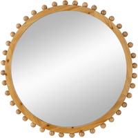 Emu 34 Inch Round Wall Mirror with Beaded Natural Brown Fir Wood Frame