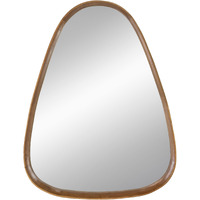 Roe 37 Inch Accent Wall Mirror, Brown Curved Pine Wood Frame, Minimalistic