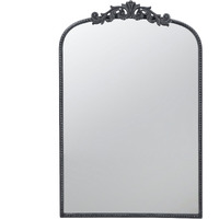 Kea 36 Inch Wall Mirror, Black Curved Metal Frame, Baroque Accent Design