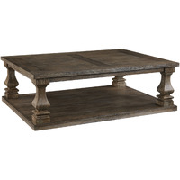 Classic 54 Inch Coffee Table, Baluster Legs, Spacious Top, Weathered Gray