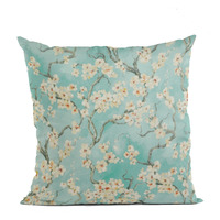 Plutus Spa Garden Cherry Blossoms Printed On A Linen Looking Polyester. Luxury Throw Pillow - Double sided  16" x 16"