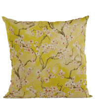Plutus Curry Garden Cherry Blossoms Printed On A Linen Looking Polyester. Luxury Throw Pillow - Double sided  18" x 18"