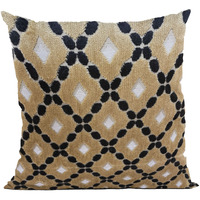 Plutus Velvet Majestic Gold, Black, Cream Handmade Luxury Pillow - Double sided  18" x 18"