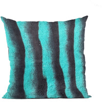 Plutus Teal Black Wild Ocean Animal Faux Fur Luxury Throw Pillow - Double sided  20" x 30" Queen