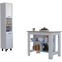 Houston 2 Piece Kitchen Set, Cala Kitchen Island + Hobart Kitchen Pantry, White /Light Oak