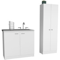 Belmont 2 Piece Kitchen Set, Napoles Utility Sink + Della 60 Pantry, White