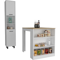 Glendale 2 Piece Kitchen Set, Tanna Kitchen Island + Hobart Kitchen Pantry, White / Light Oak
