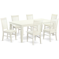 LGWE7-LWH-W 7 PC Dining room set with a Table and 6 Dining Chairs in Linen White