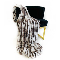 Plutus White Charcoal Snow Chinchilla Faux Fur Luxury Throw Blanket