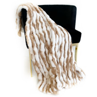 Plutus White Taupe Snow Chinchilla Faux Fur Luxury Throw Blanket