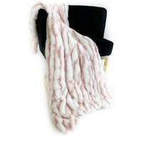 Plutus White Pink Snow Chinchilla Faux Fur Luxury Throw Blanket