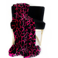 Plutus Pink Black Plush Faux Fur Luxury Throw Blanket