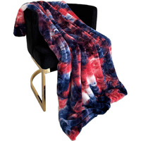 Plutus Blue Red White Fureal Faux Fur Luxury Throw Blanket