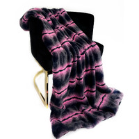 Plutus Fuchsia Black Fluffy Fields Faux Fur Luxury Throw Blanket