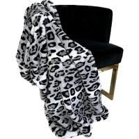 Plutus Gray Silver Jaguar Faux Fur Luxury Throw Blanket