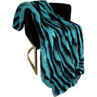Plutus Teal Black Wild Ocean Faux Fur Luxury Throw Blanket