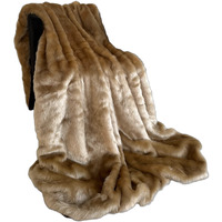 Plutus Brown Gold Rabbit Faux Fur Luxury Throw Blanket
