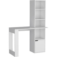 TUHOME Iowa Computer Desk with 1-Cabinet and 4-Tier Bookcase -White -Office