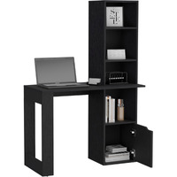 TUHOME Iowa Computer Desk with 1-Cabinet and 4-Tier Bookcase -Black -Office