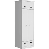 TUHOME Falkland Armoire with 1 Drawer and 1 Hinged Drawer with Handles -White -Bedroom