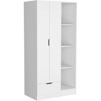 TUHOME Memphis Wardrobe Armoire with 4-Tier Storage Shelves and 1 Drawer-White -Bedroom
