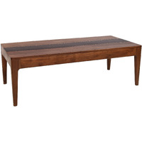 52 Inch Modern Coffee Table, Acacia Wood with Classic Block Legs, Brown
