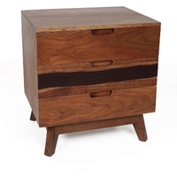 23 Inch Nightstand Side Table, Live Edge Acacia Wood, 3 Drawers, Brown