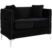 Zion 53 Inch Accent Loveseat, Handmade Nailhead Trim, Tufted, Black Velvet
