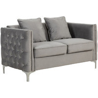 Zion 53 Inch Accent Loveseat, Handmade Nailhead Trim, Tufted, Gray Velvet