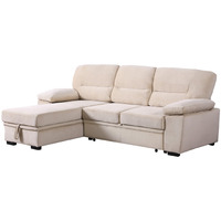 Exie 98 Inch 2 Piece Sectional Sofa, Pull Out Bed, Storage, Beige Velvet