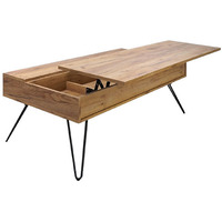 47 Inch Lift Top Coffee Table, Natural Brown Wood, 2 Storage Compartments