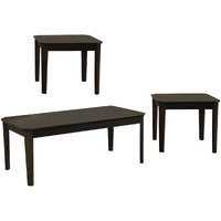 3 Piece Rectangular Coffee and Square End Table Set, Sleek Espresso Brown