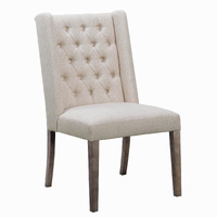Neli 22 Inch Dining Chair, Set of 2, Wingback, Button Tufted, Beige Fabric