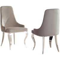 22 Inch Set of 2 Dining Chairs, Gray Velvet Upholstery, Sabre Steel Legs