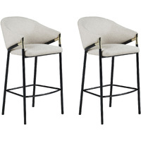 Fil 30 Inch Sloped Arm Barstools, Set of 2, Padded Curved Back, Beige Linen