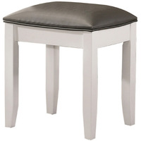 18 Inch Vanity Stool, Foam Cushion, White Frame, Metallic Gray Faux Leather