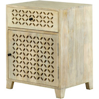 22 Inch 1 Drawer Accent Cabinet, Lattice Cut Outs on Front, Whitewash Wood
