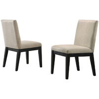19 Inch Wood Dining Chair, Set of 2, Padded Backrest, Beige Upholstery