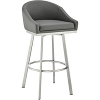 Sheryl 30 Inch Metal Swivel Bar Stool Chair, Low Back, Gray Faux Leather