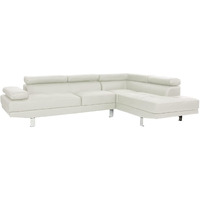 Cree 2 Piece Modern Sectional Sofa with Chaise, Adjustable Headrests, White