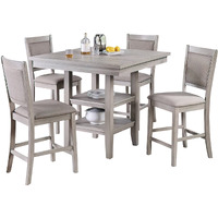 5 Piece Counter Height Dining Set, Table and 4 Chairs, Padded Seats, Gray