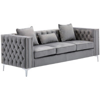 Joni 86 Inch Sofa, Chesterfield Design, Deep Button Tufting, Gray Velvet