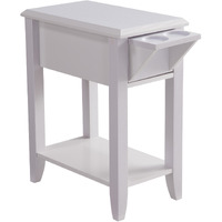 24 Inch Modern Chairside Table with Extendable Drawer and Cupholders, White